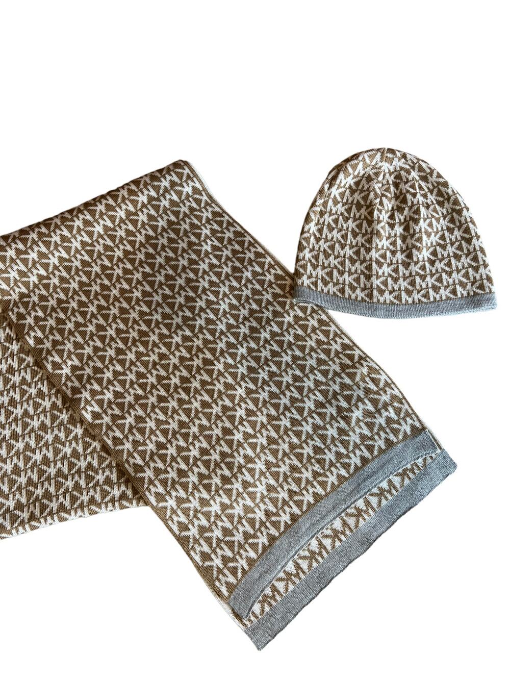 Michael Kors Tan Logo Scarf and Hat Set